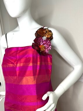 VTG Ann Taylor Silk Striped Midi Dress Pink Orange Red Slip Dress Women Size 6 S